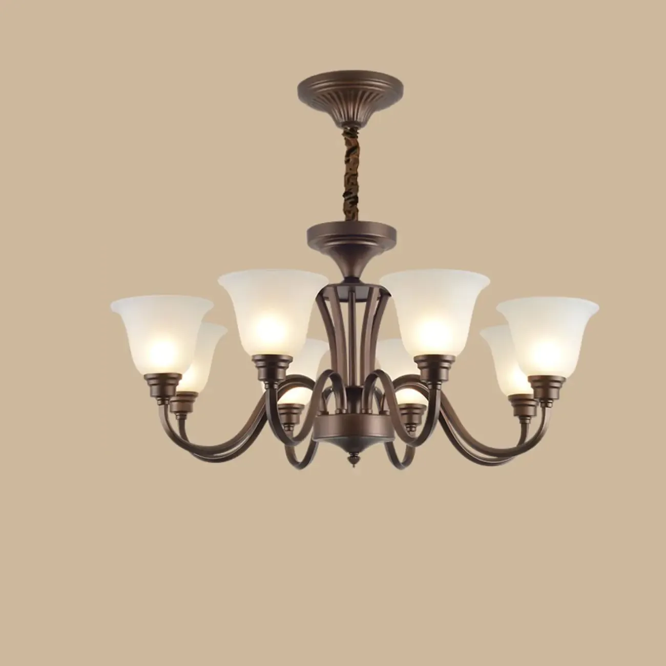 Multi-Light Vintage Metal Chandelier with White Glass Shade Image - 7