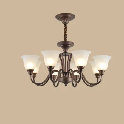 Multi-Light Vintage Metal Chandelier with White Glass Shade Image - 7