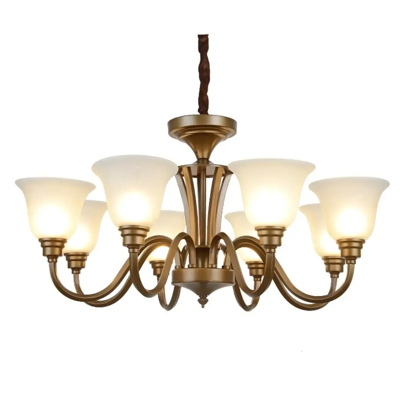 Multi-Light Vintage Metal Chandelier with White Glass Shade Image - 9