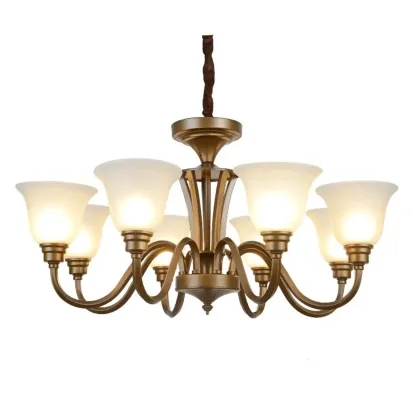 Multi-Light Vintage Metal Chandelier with White Glass Shade Image - 9