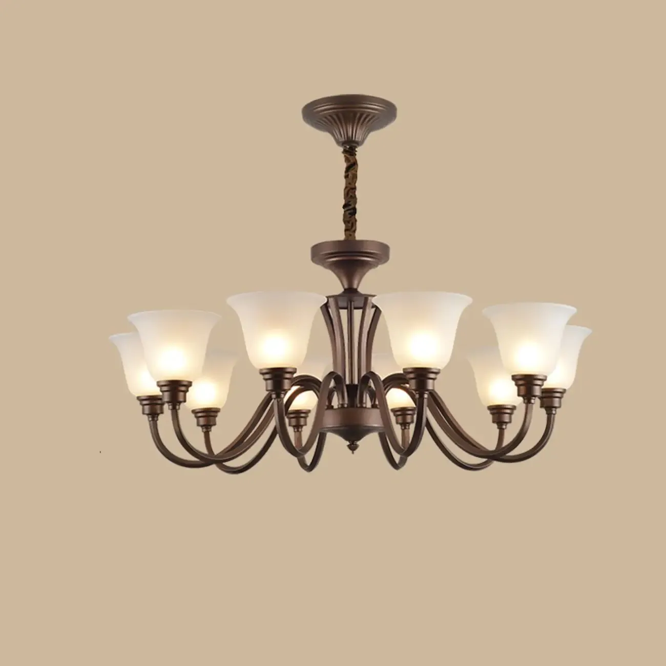 Multi-Light Vintage Metal Chandelier with White Glass Shade Image - 10