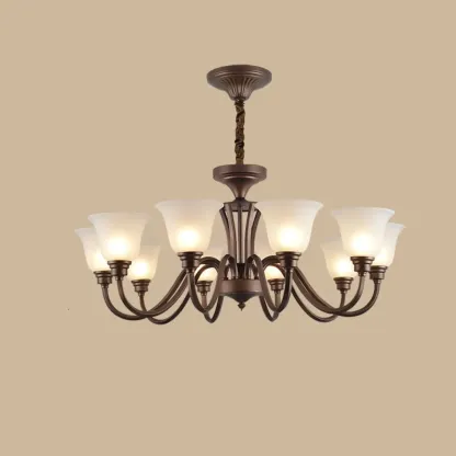 Multi-Light Vintage Metal Chandelier with White Glass Shade Image - 10