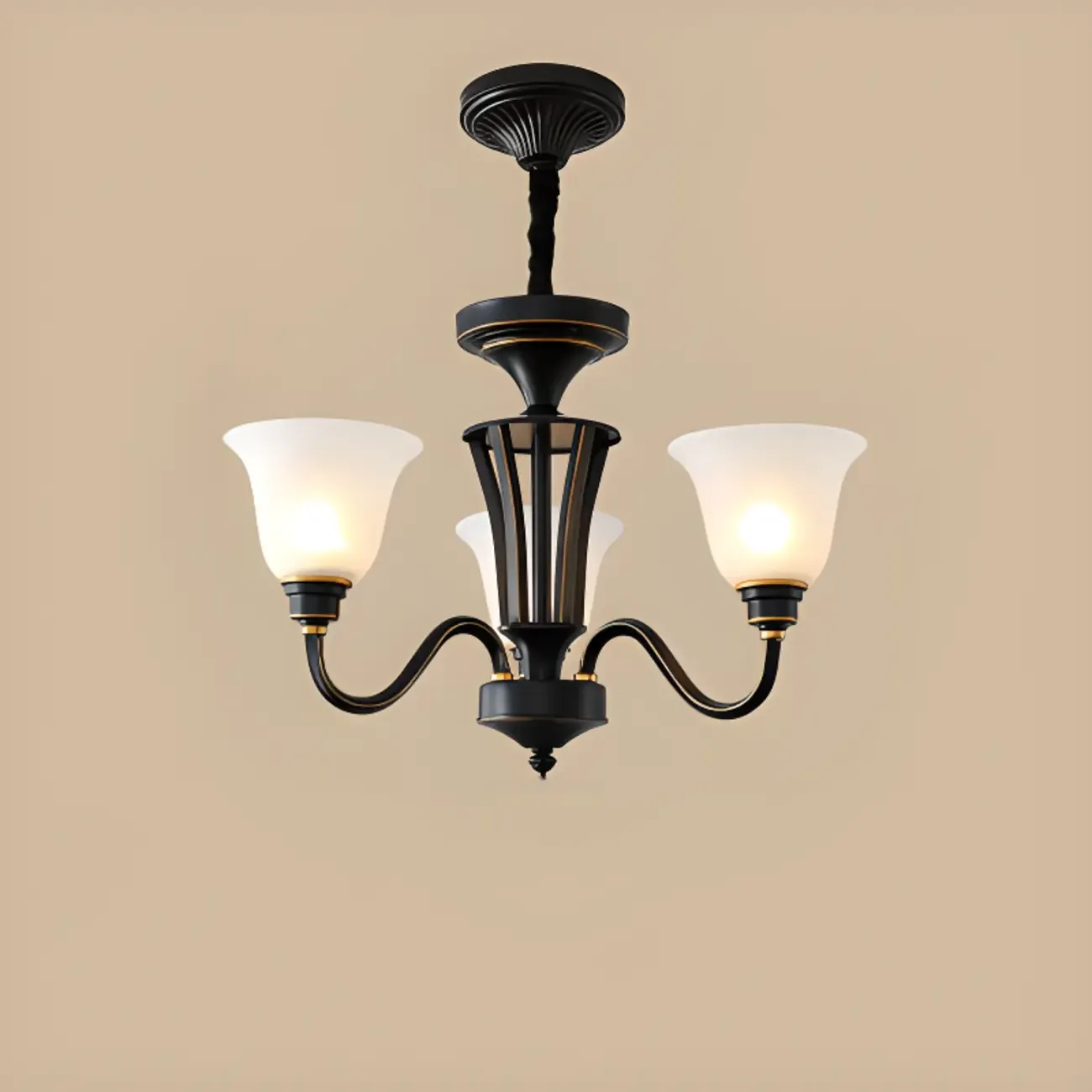 Multi-Light Vintage Metal Chandelier with White Glass Shade Image - 11