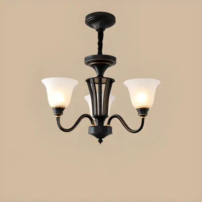 Multi-Light Vintage Metal Chandelier with White Glass Shade Image - 11