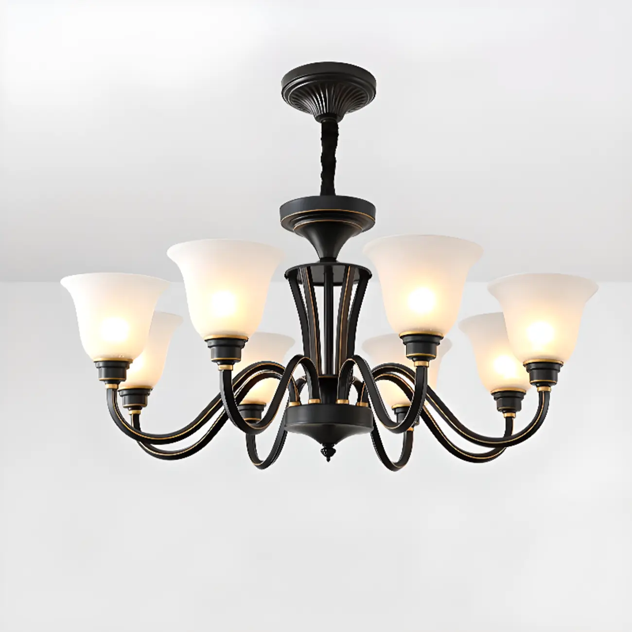 Multi-Light Vintage Metal Chandelier with White Glass Shade Image - 12 | homeyfad