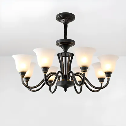 Multi-Light Vintage Metal Chandelier with White Glass Shade Image - 12