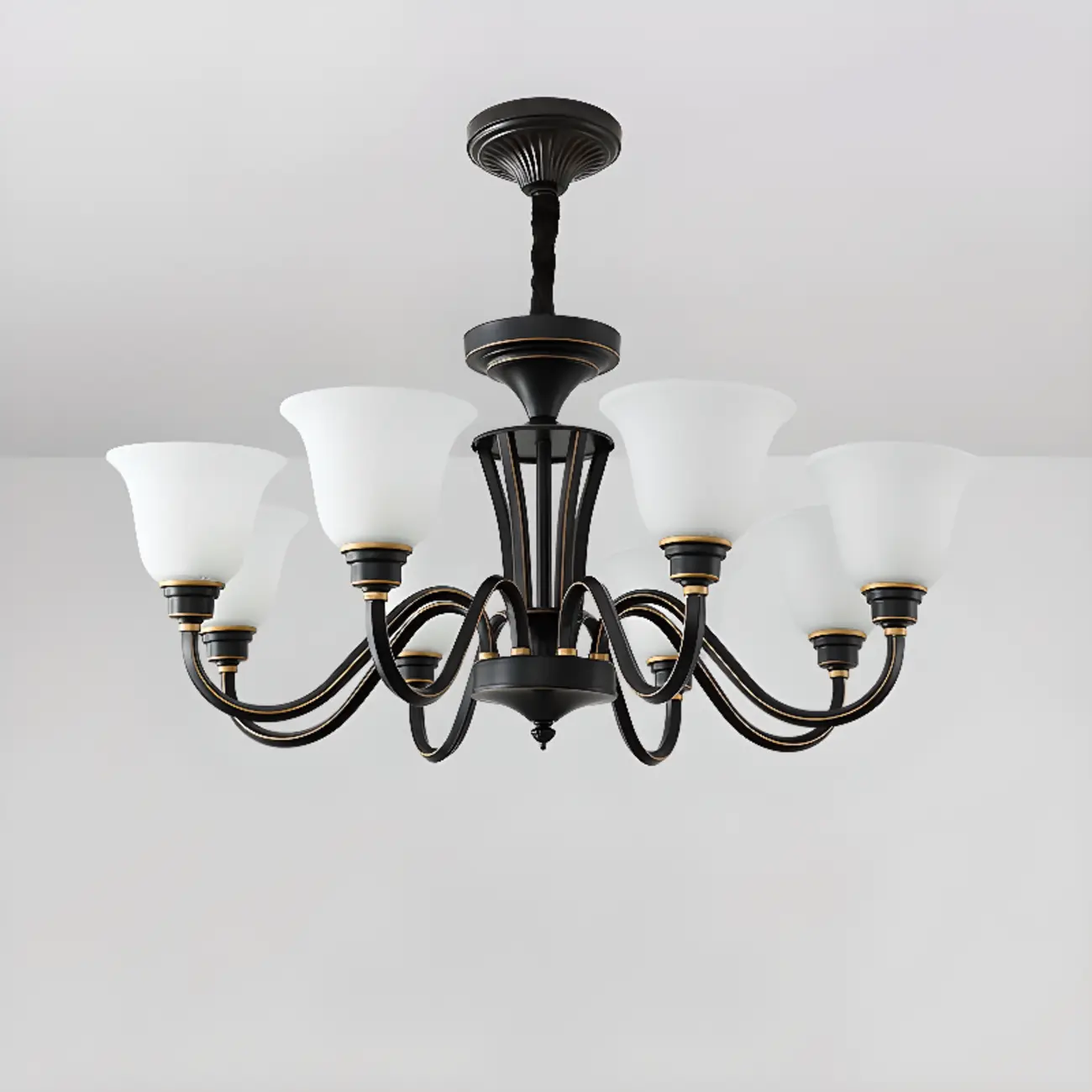 Multi-Light Vintage Metal Chandelier with White Glass Shade Image - 14 | homeyfad