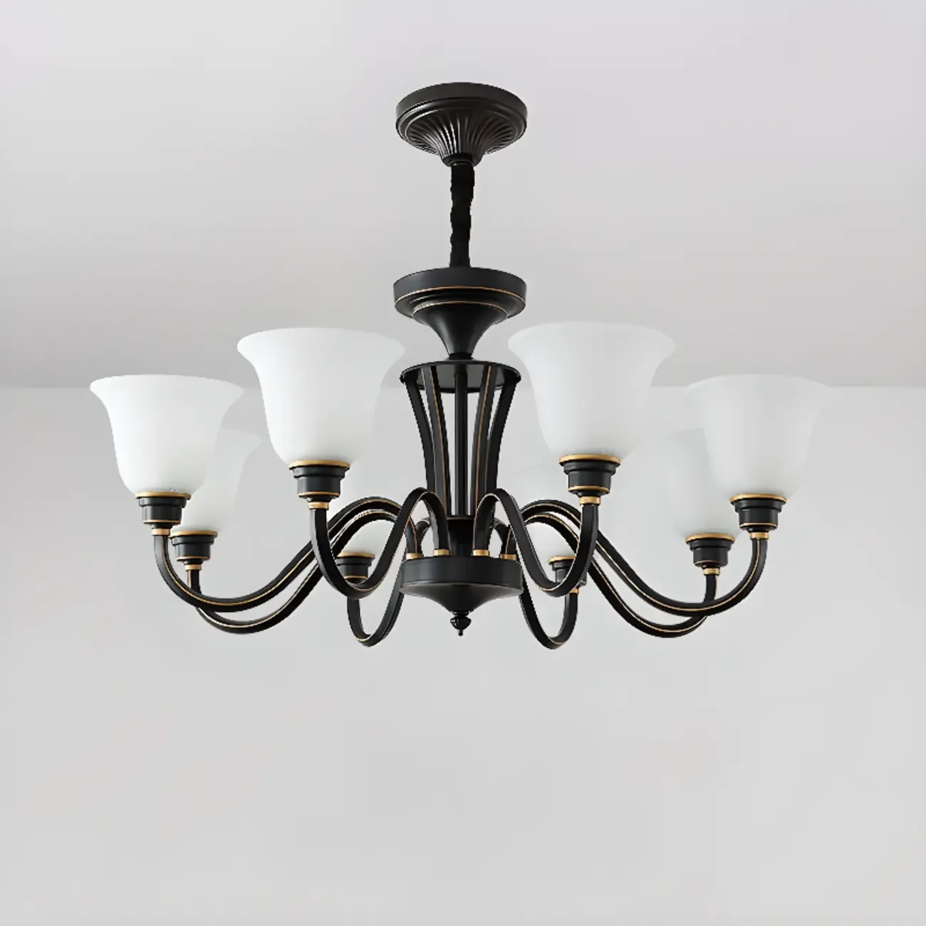 Multi-Light Vintage Metal Chandelier with White Glass Shade Image - 14