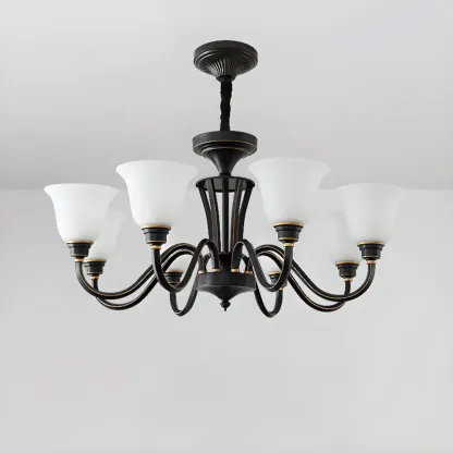 Multi-Light Vintage Metal Chandelier with White Glass Shade Image - 14