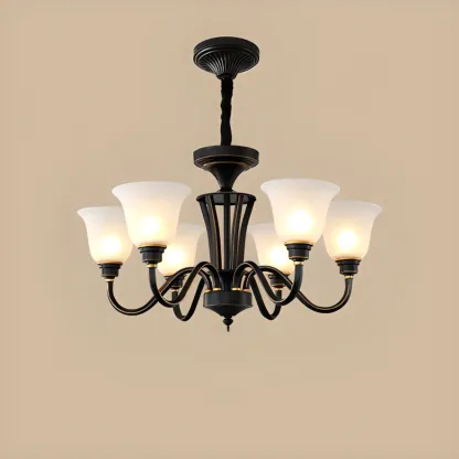 Multi-Light Vintage Metal Chandelier with White Glass Shade Image - 15