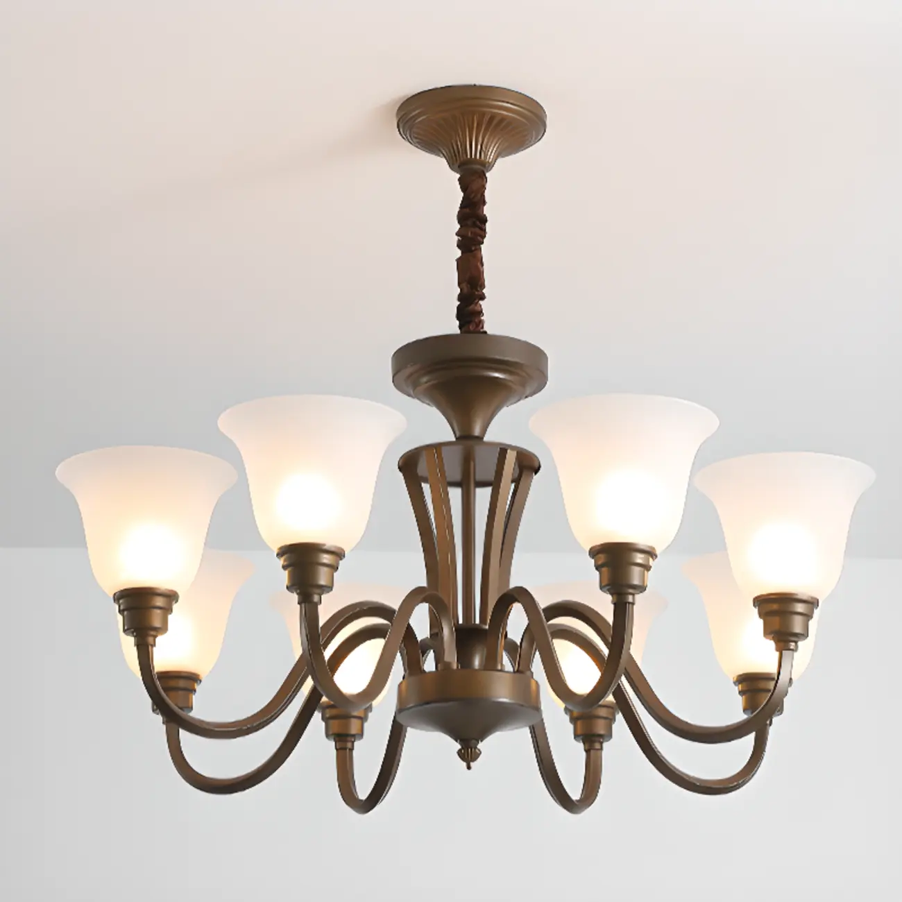 Multi-Light Vintage Metal Chandelier with White Glass Shade Image - 16 | homeyfad