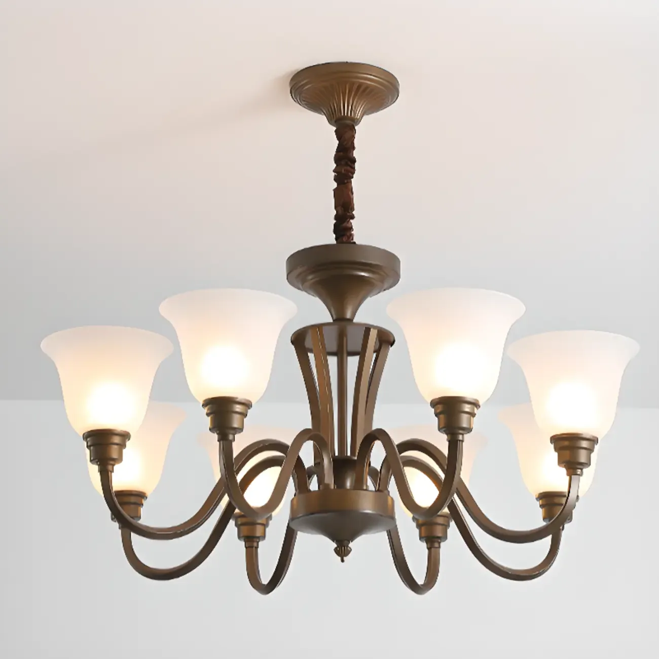 Multi-Light Vintage Metal Chandelier with White Glass Shade Image - 16