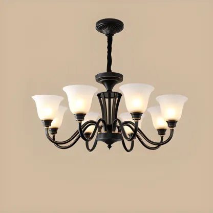 Multi-Light Vintage Metal Chandelier with White Glass Shade Image - 17