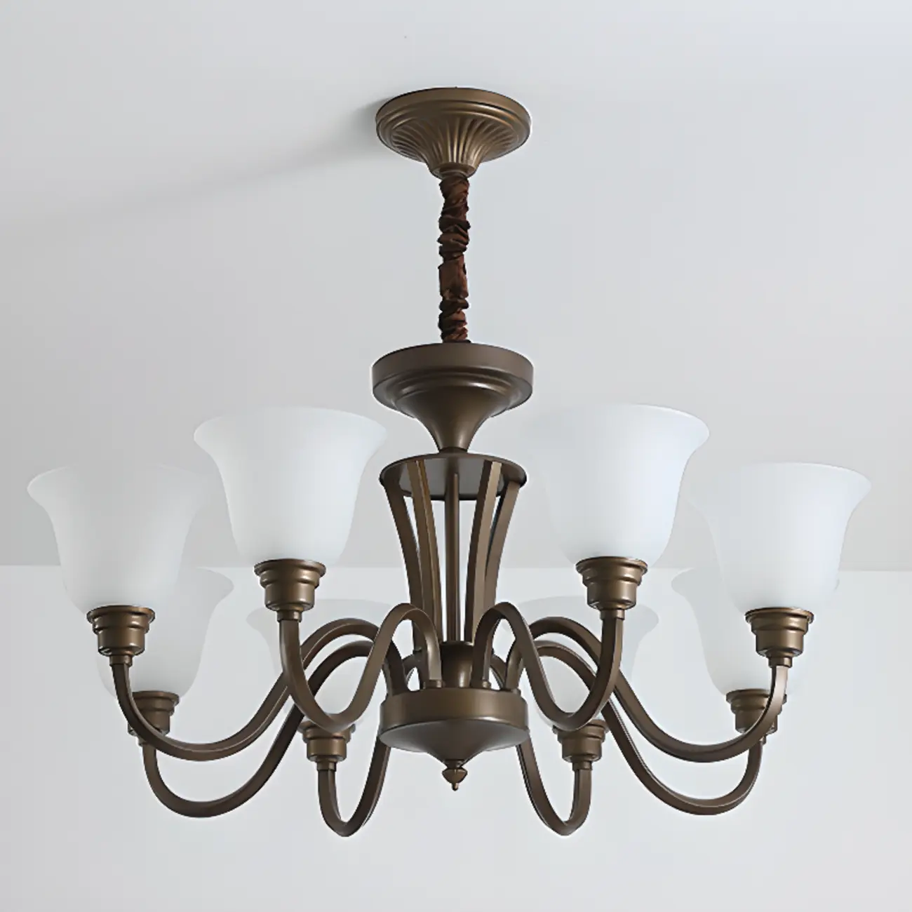 Multi-Light Vintage Metal Chandelier with White Glass Shade Image - 18 | homeyfad