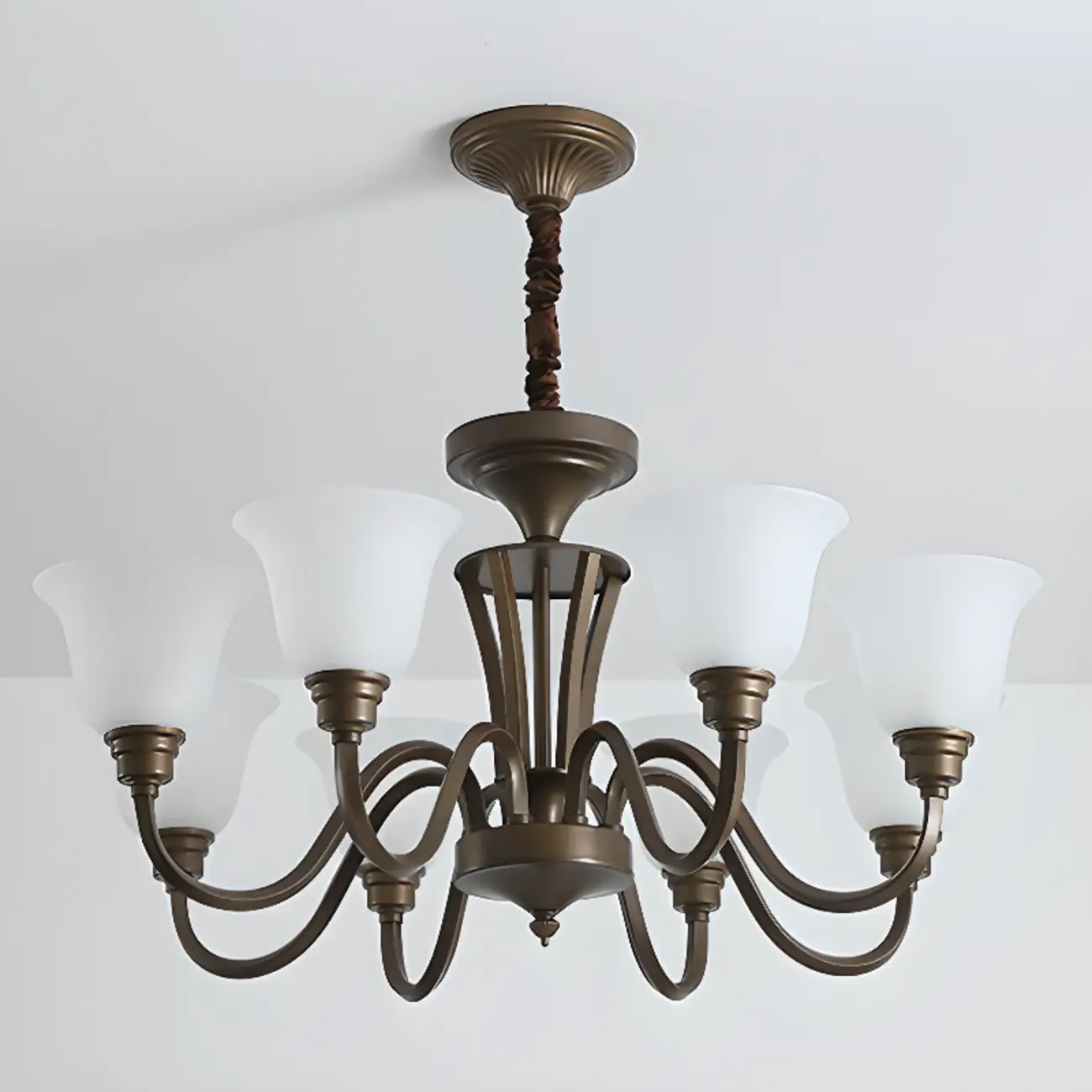 Multi-Light Vintage Metal Chandelier with White Glass Shade Image - 18