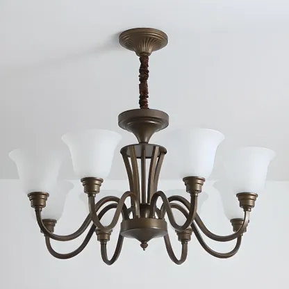 Multi-Light Vintage Metal Chandelier with White Glass Shade Image - 18