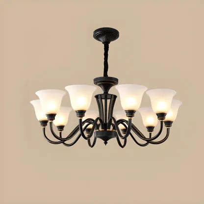 Multi-Light Vintage Metal Chandelier with White Glass Shade Image - 19