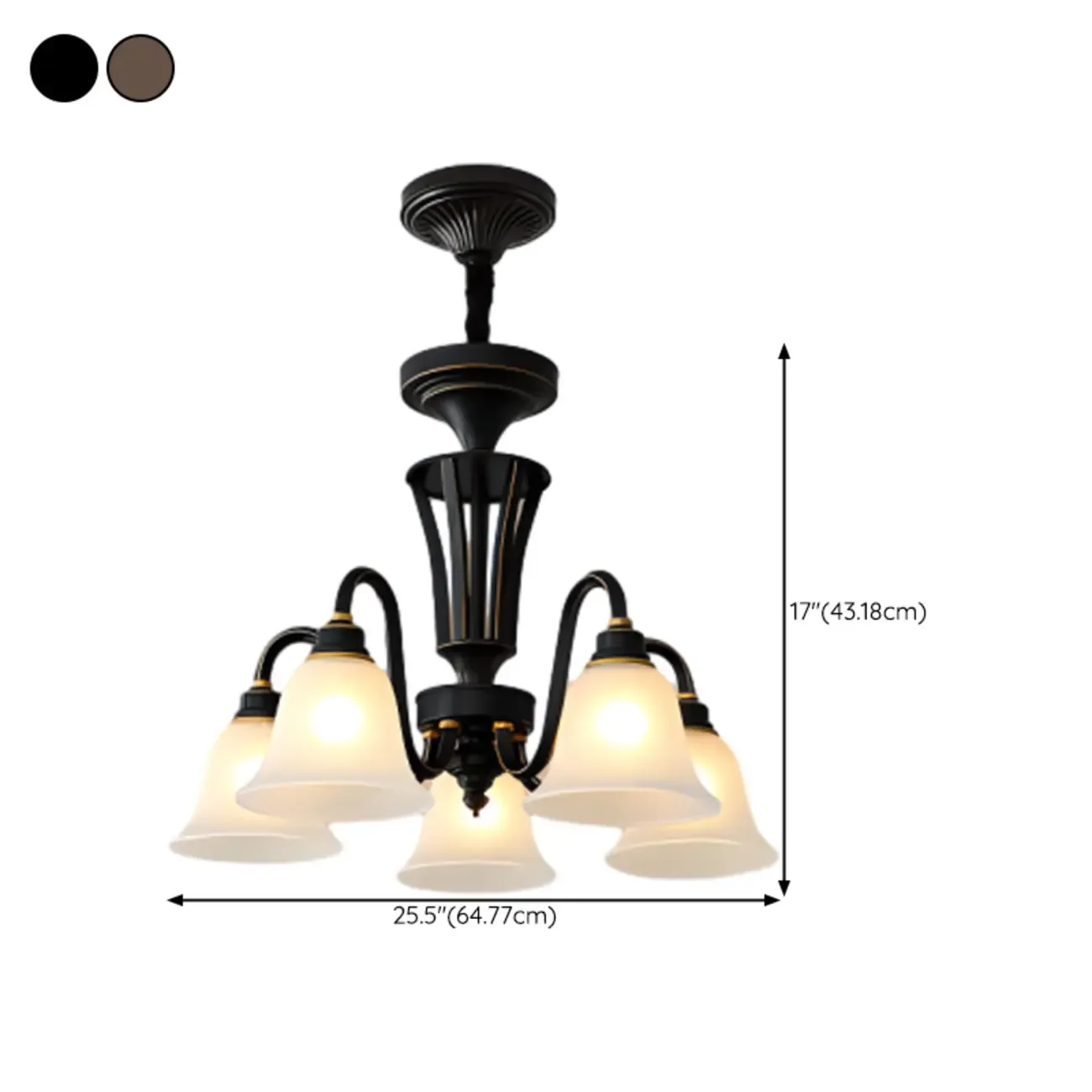 Multi-Light Vintage Metal Chandelier with White Glass Shade Image - 27