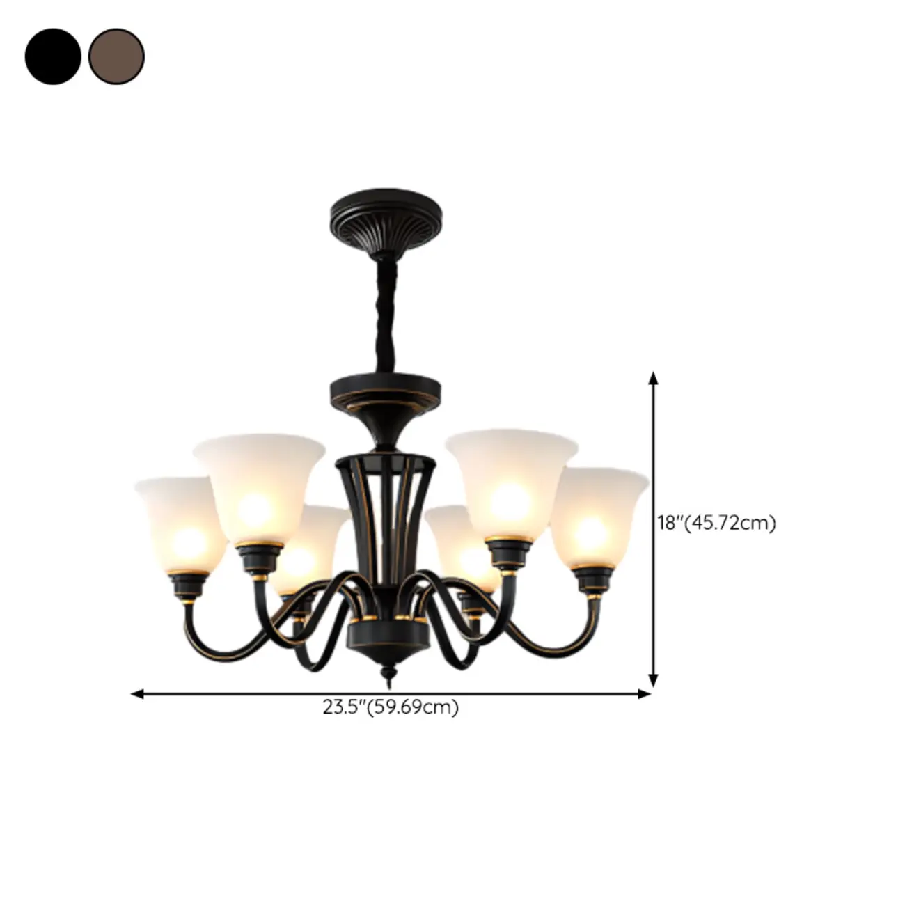 Multi-Light Vintage Metal Chandelier with White Glass Shade Image - 28 | homeyfad