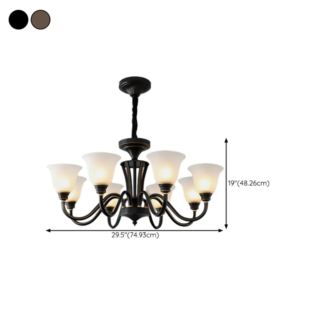 Multi-Light Vintage Metal Chandelier with White Glass Shade Image - 29