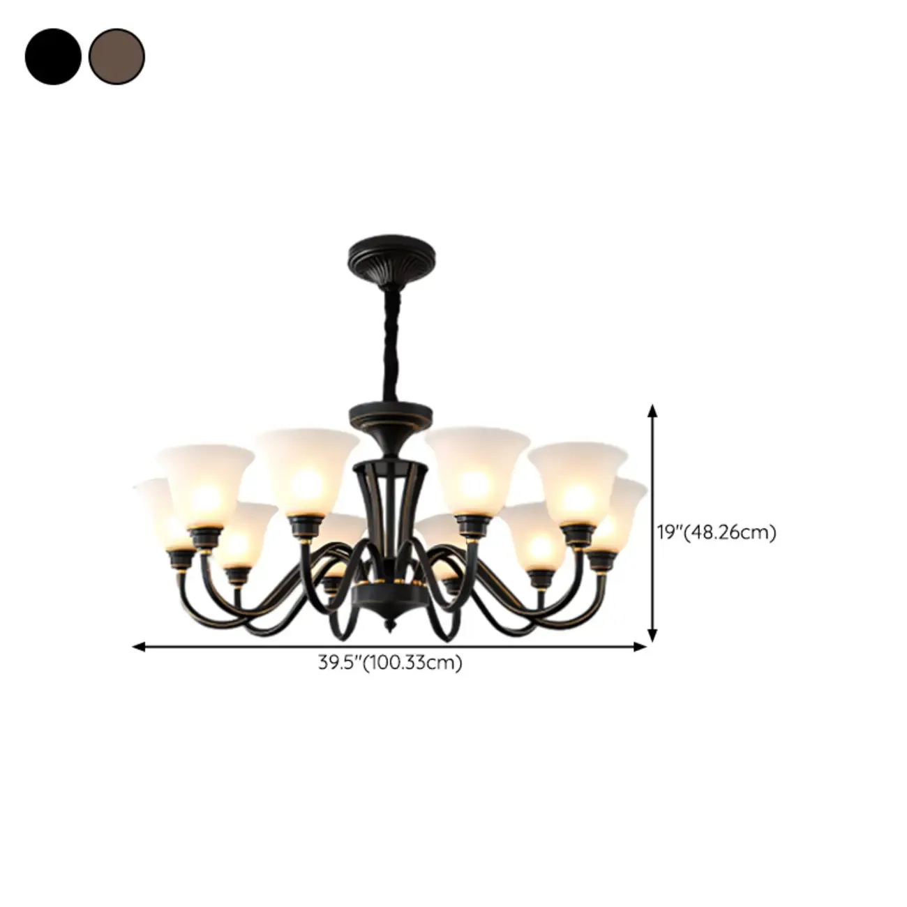 Multi-Light Vintage Metal Chandelier with White Glass Shade Image - 30
