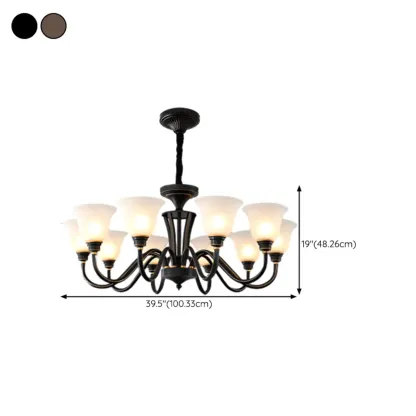 Multi-Light Vintage Metal Chandelier with White Glass Shade Image - 30