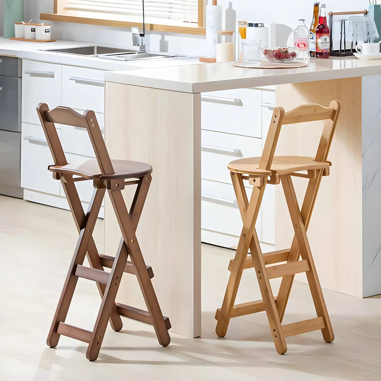 Stylish Folding Wooden Bar Stools with Footrest for Kitchen Image - 1 | homeyfad