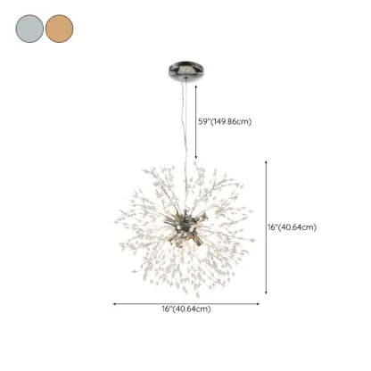 Modern Crystal Globe Chandelier with Starburst Design #size
