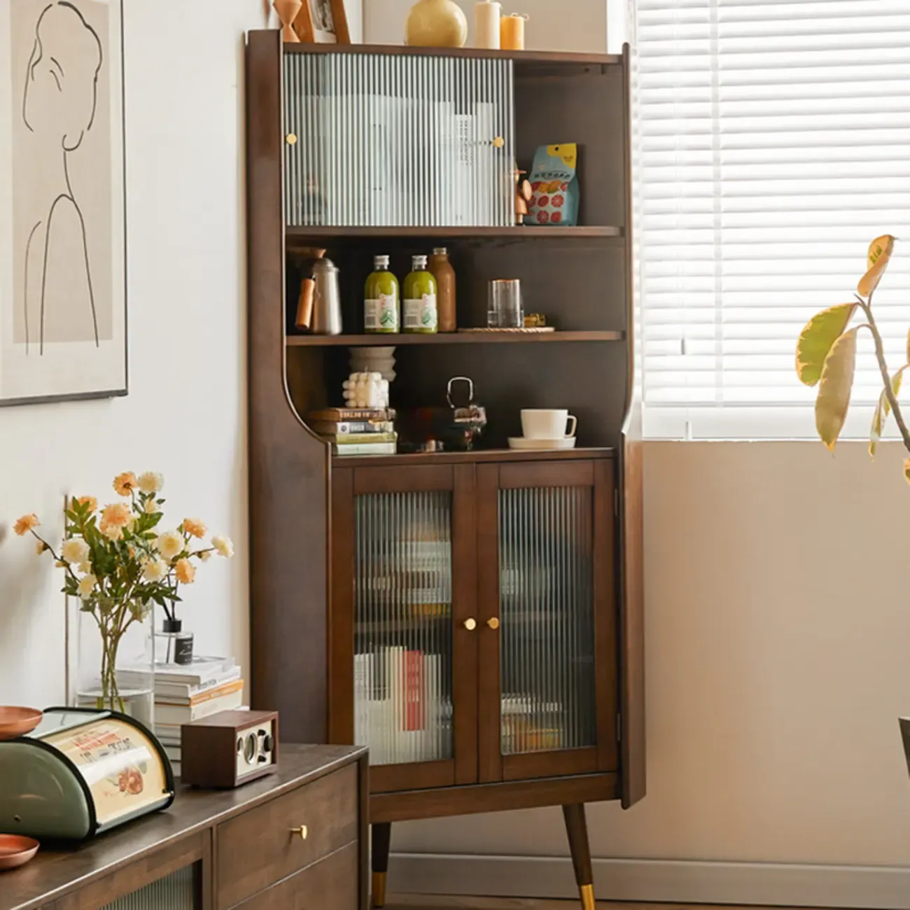 3 Legs Retro Wooden Kitchen Cabinet for Living Room Decor  Image - 6