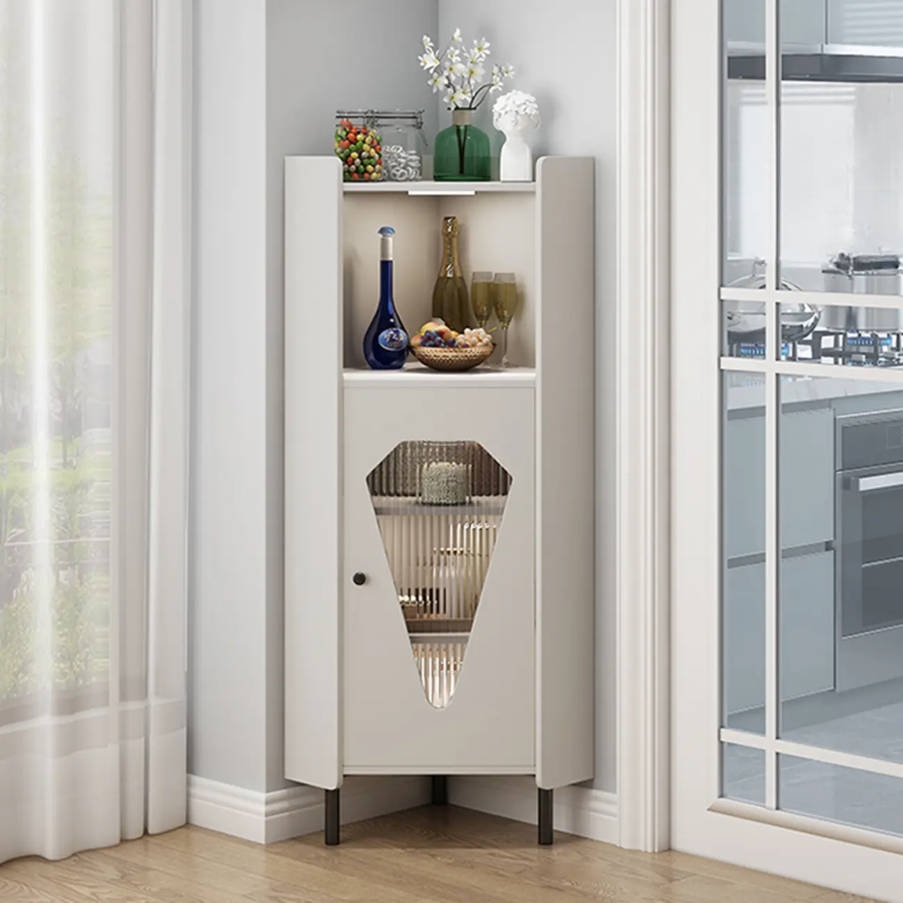 Wooden Lighting Kitchen Cabinet with Free-Standing Design  Image - 1 | homeyfad