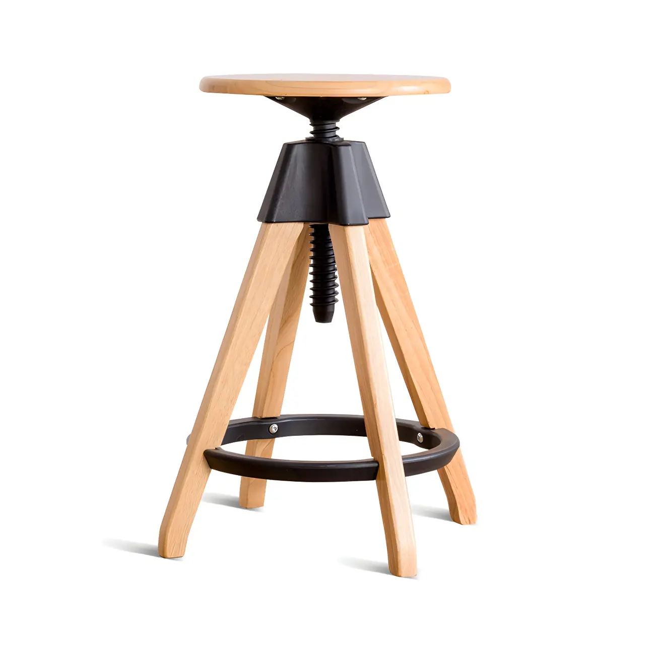 Adjustable Brown Wooden Swivel Backless Bar Stools Image - 2 | homeyfad