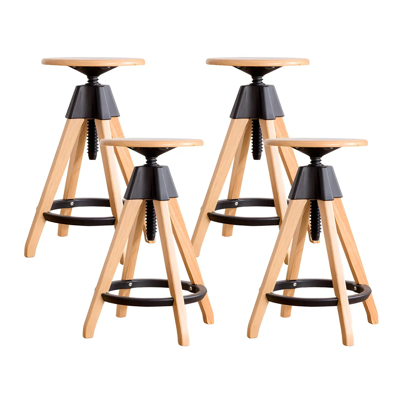 Adjustable Brown Wooden Swivel Backless Bar Stools Image - 5 | homeyfad