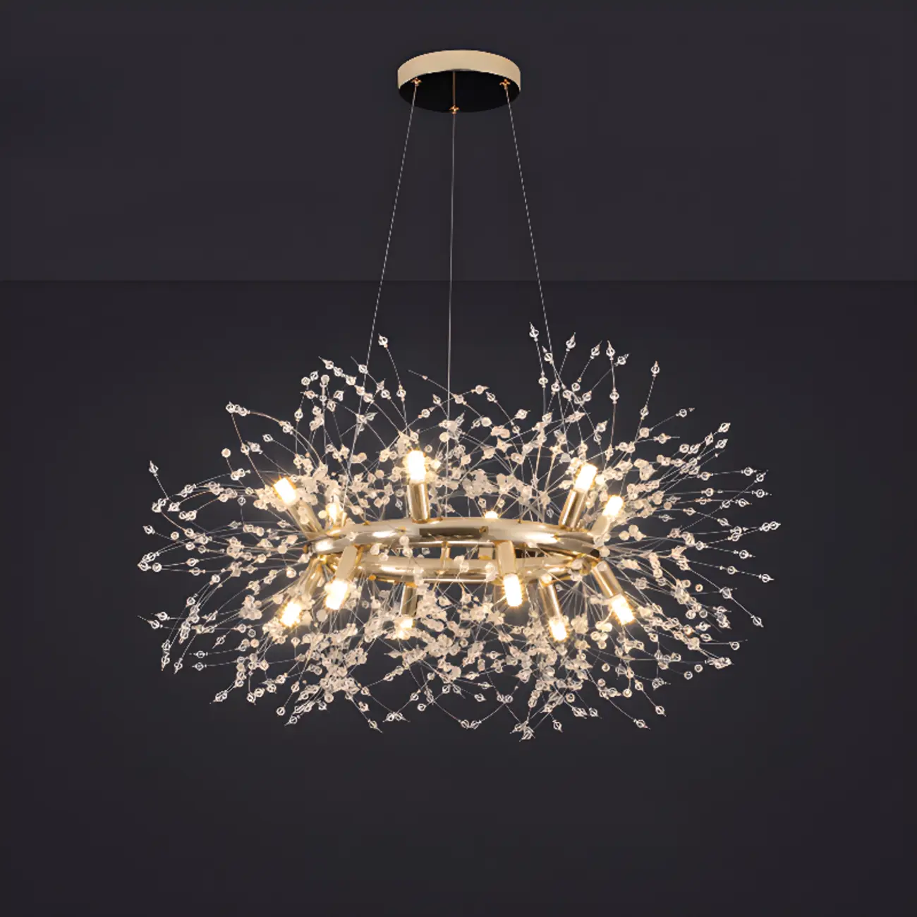 Modern Crystal Round Chandelier with Starburst Design  Image - 2 | homeyfad