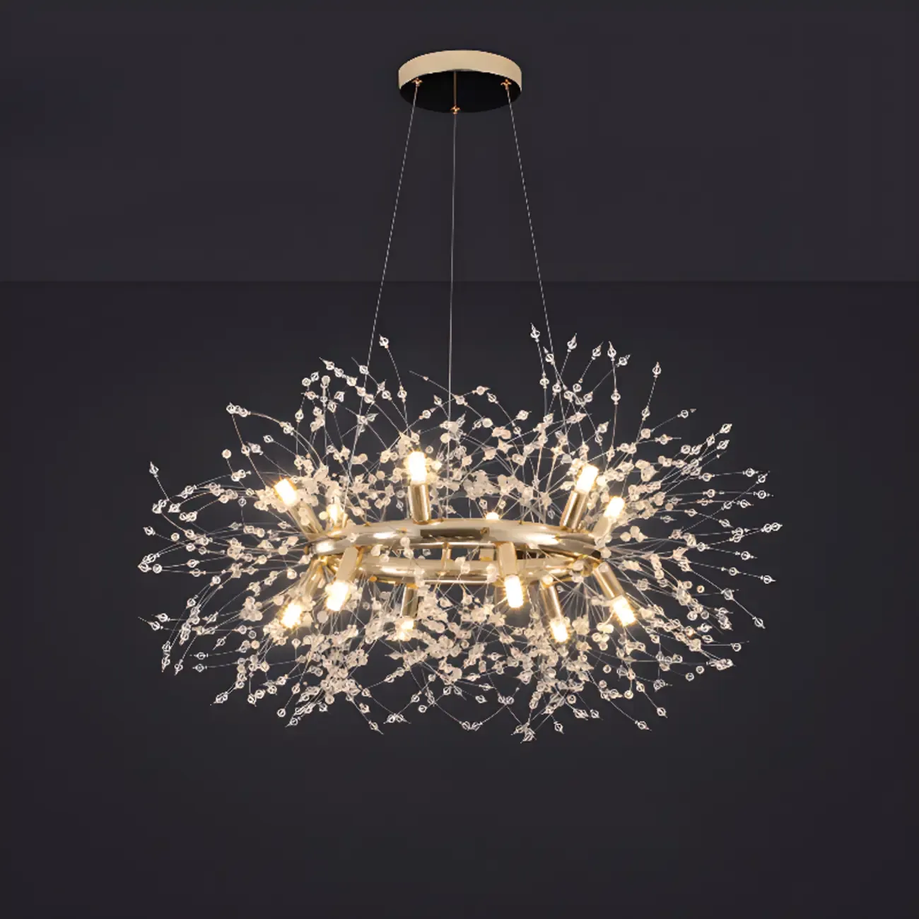 Modern Crystal Round Chandelier with Starburst Design  Image - 2