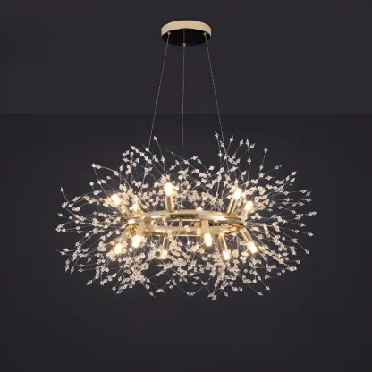 Modern Crystal Round Chandelier with Starburst Design  Image - 2