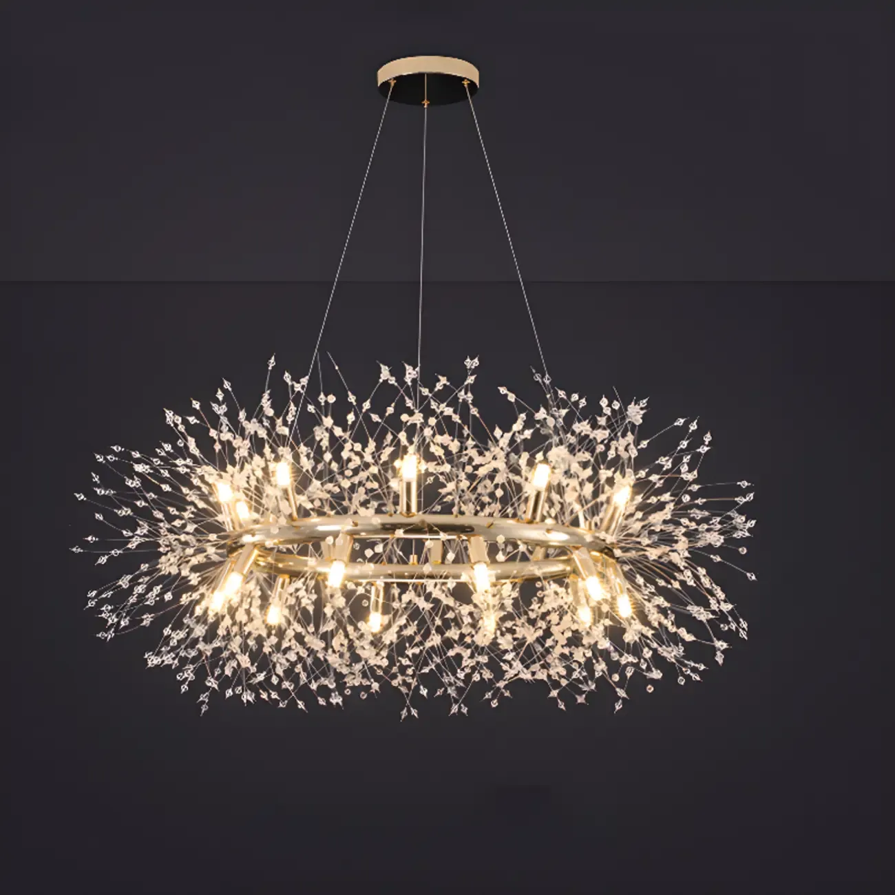 Modern Crystal Round Chandelier with Starburst Design Image - 3