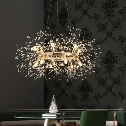 Modern Crystal Round Chandelier with Starburst Design  Image - 4