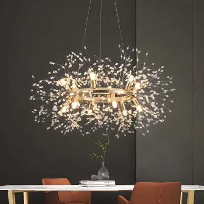 Modern Crystal Round Chandelier with Starburst Design  Image - 5