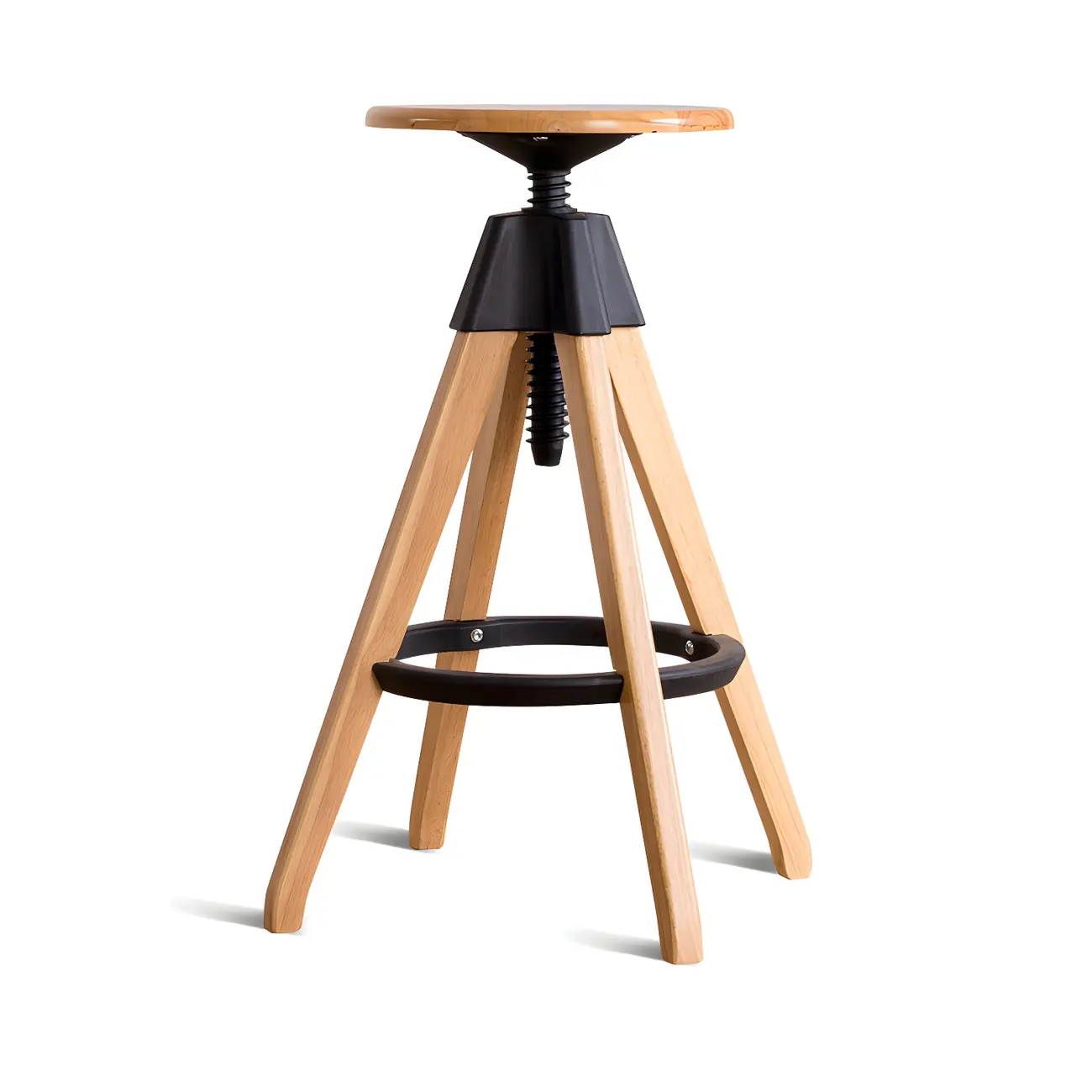 Adjustable Brown Wooden Swivel Backless Bar Stools Image - 9 | homeyfad