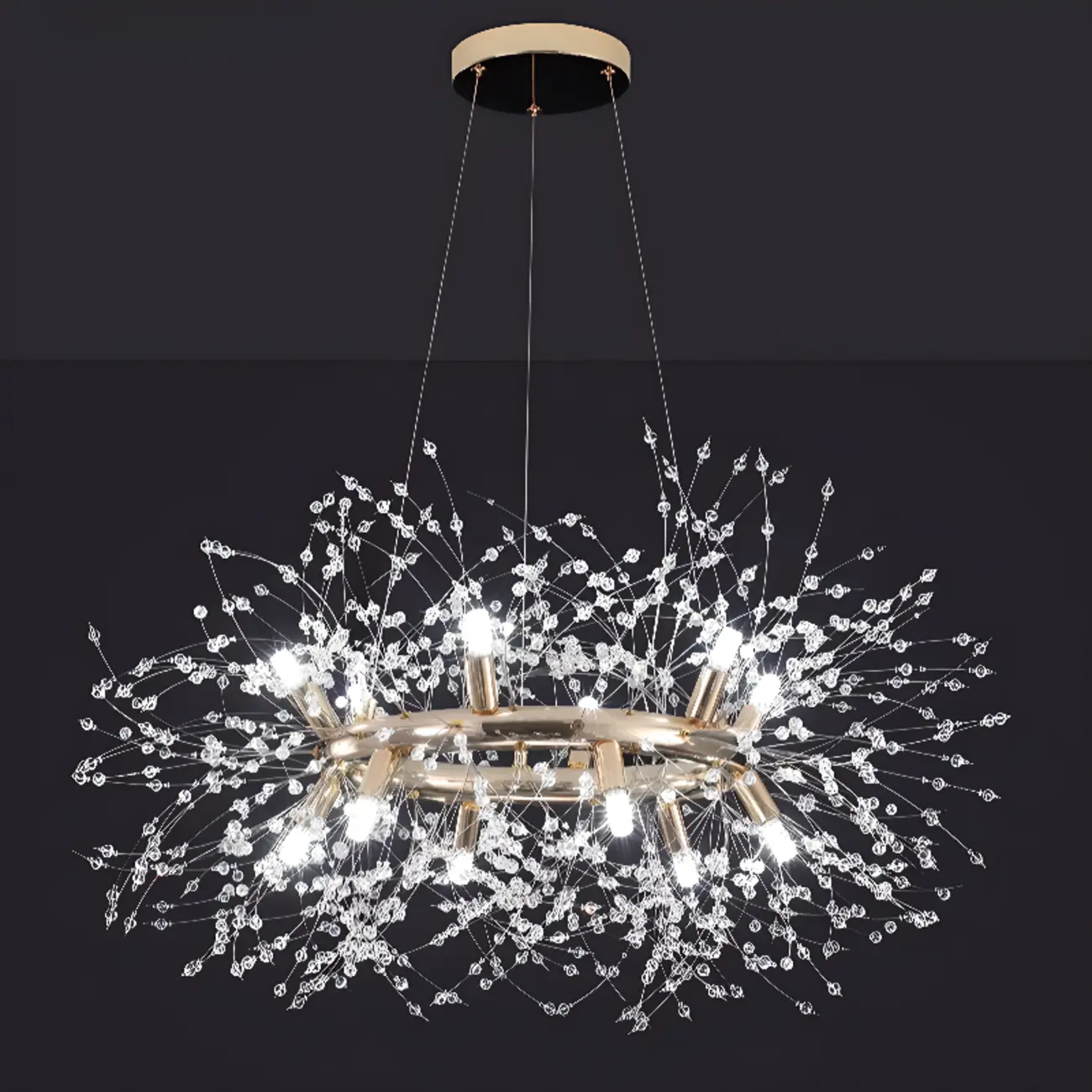 Modern Crystal Round Chandelier with Starburst Design  Image - 7 | homeyfad