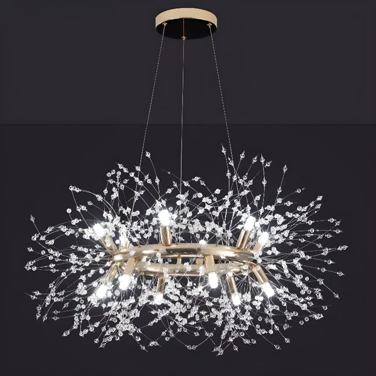 Modern Crystal Round Chandelier with Starburst Design Image - 7