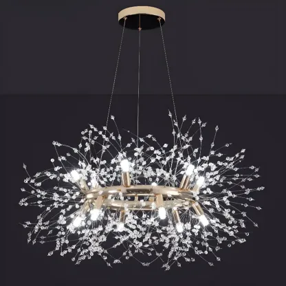 Modern Crystal Round Chandelier with Starburst Design  Image - 7