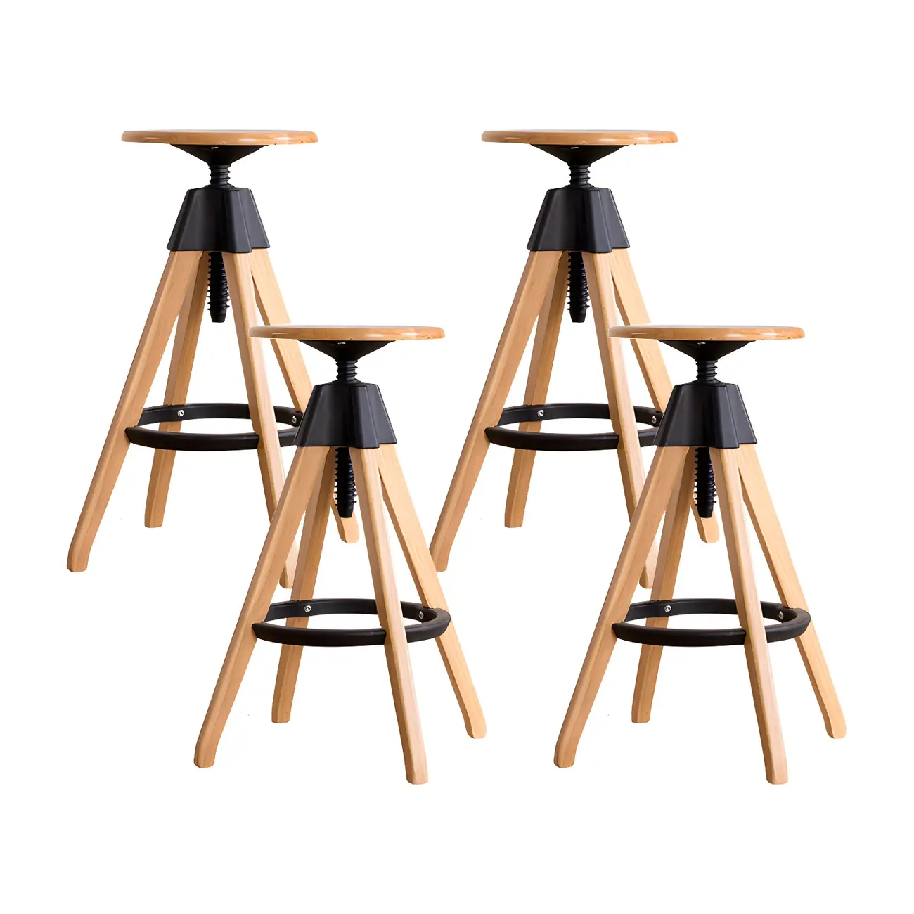Adjustable Brown Wooden Swivel Backless Bar Stools Image - 10 | homeyfad