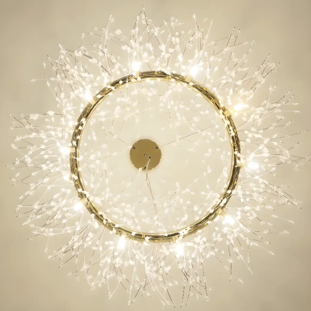 Modern Crystal Round Chandelier with Starburst Design Image - 11