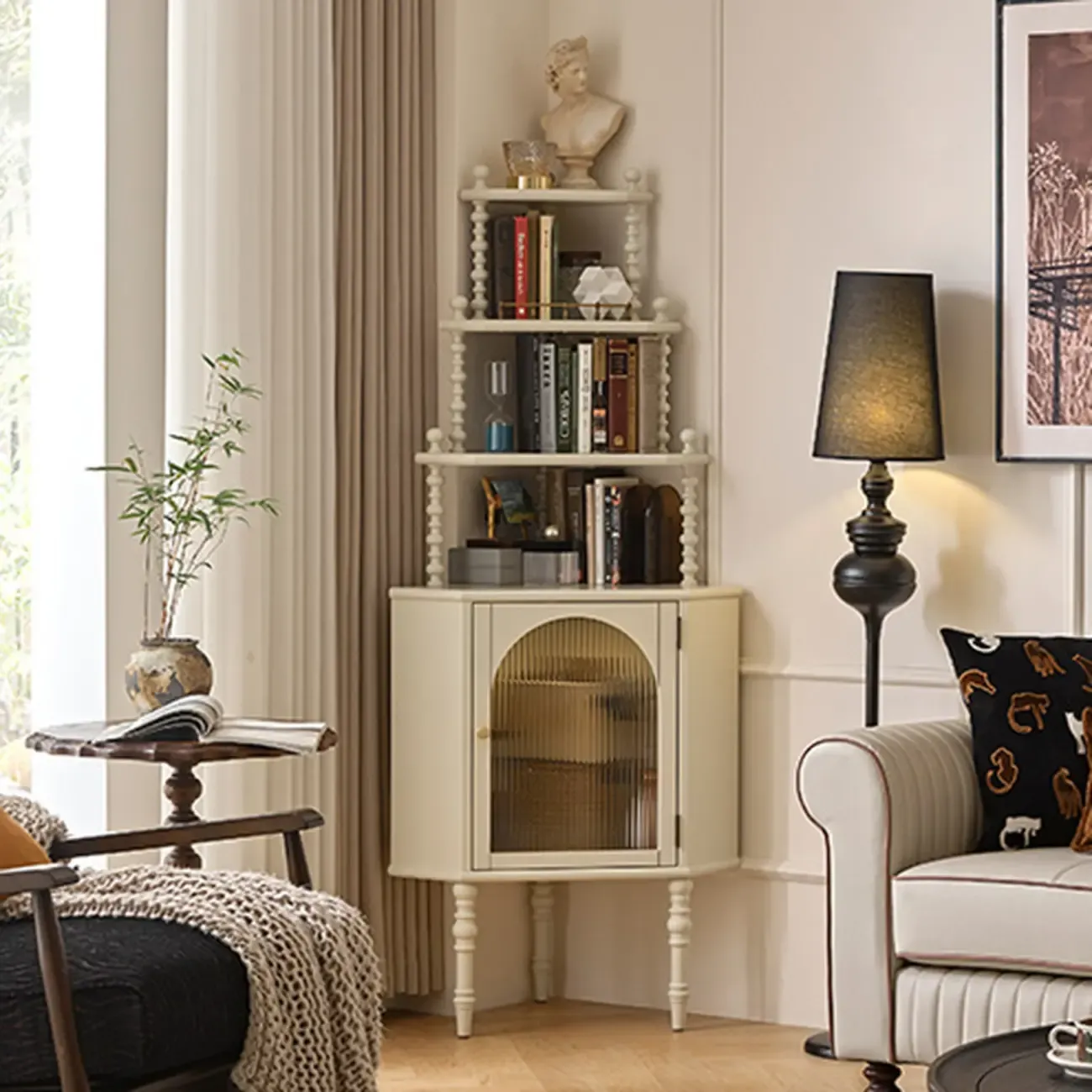 Elegant Corner Accent Cabinet with Glass Door & 3-Shelf Image - 1