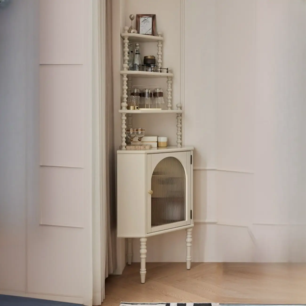 Elegant Corner Accent Cabinet with Glass Door & 3-Shelf Image - 2 | homeyfad