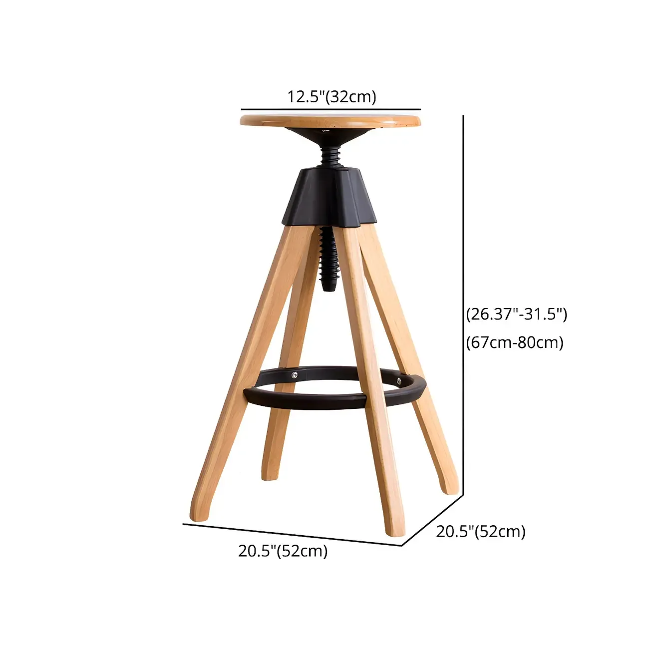 Adjustable Brown Wooden Swivel Backless Bar Stools Image - 17
