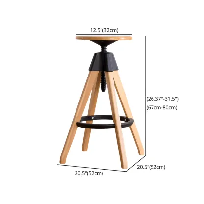 Adjustable Brown Wooden Swivel Backless Bar Stools Image - 17