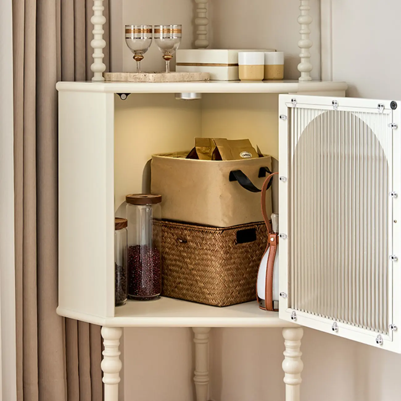 Elegant Corner Accent Cabinet with Glass Door & 3-Shelf Image - 7 | homeyfad