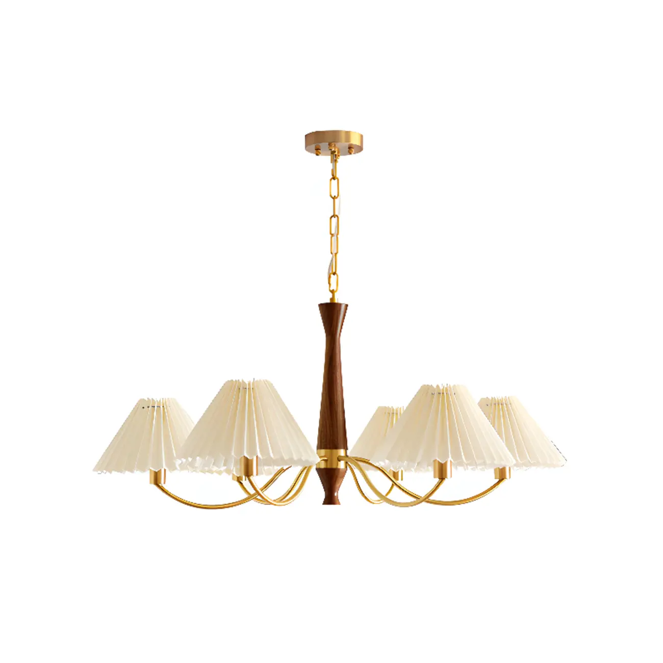 Vintage Wooden Chandelier with Beige Pleated LampShade Image - 6 | homeyfad